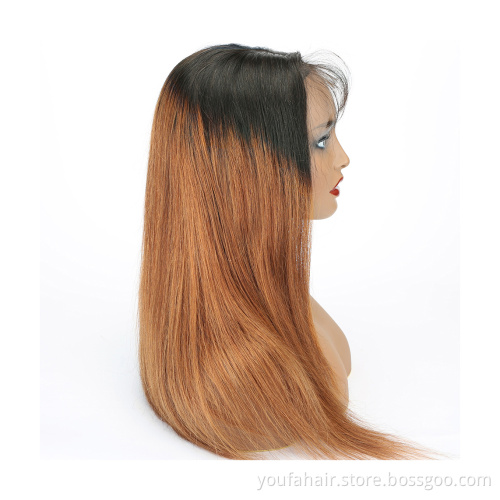 12A Brazilian Virgin Human Hair Ombre Colored 1b/30 Blonde Transparent Lace Frontal Wigs Pre Plucked Remy 13x4 HD Lace Front Wig
